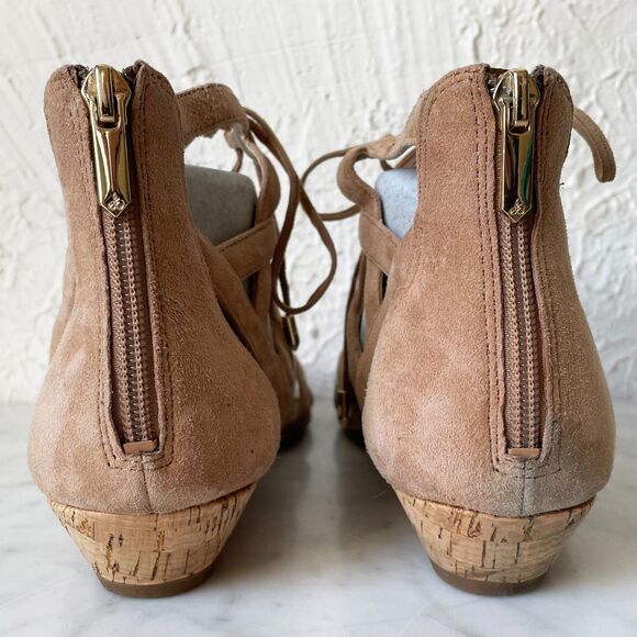 Sam Edelman Tan Gladiator Sandals Back Zip Low Cork Wedge Heel Women's 10 - Picture 5 of 9